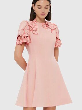 Leo Lin Elyse Applique Short Sleeve Mini Dress in Light Pink Size 2